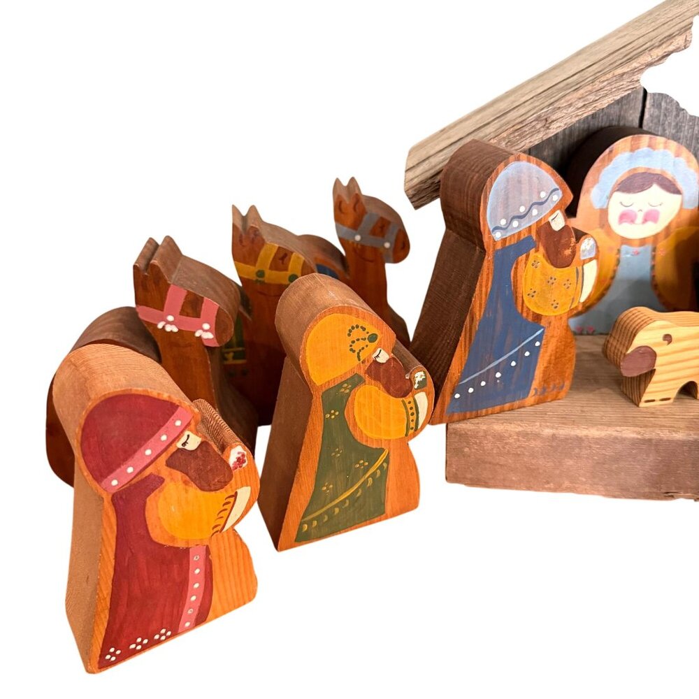 Wood Nativity Set Barn Hand Painted Craftsmen Cottagecore Christmas Homemade - Picture 5 of 6
